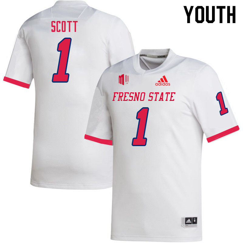Youth #1 Raymond Scott Fresno State Bulldogs College Football Jerseys Sale-White - Click Image to Close